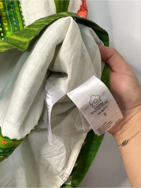 Farm Rio Fresh Forest Scarf Button Down Mini Dress Linen Sweetheart - Picture 8 of 10